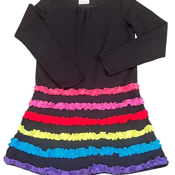 Hanna Andersson | Dresses | Hanna Andersson Black Jersey Dress With Rainbow  Ruffles Size 4 10 | Poshmark